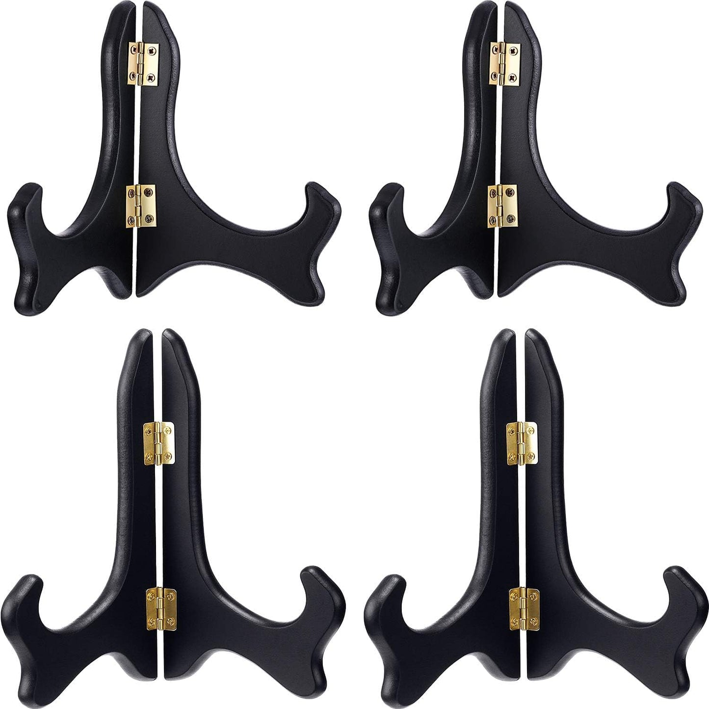 Tatuo 4 Packs 5 Inch and 6 Inch Wooden Display Stand Decorative Plate Stands for Display Picture Frame Holder Easels(Black)