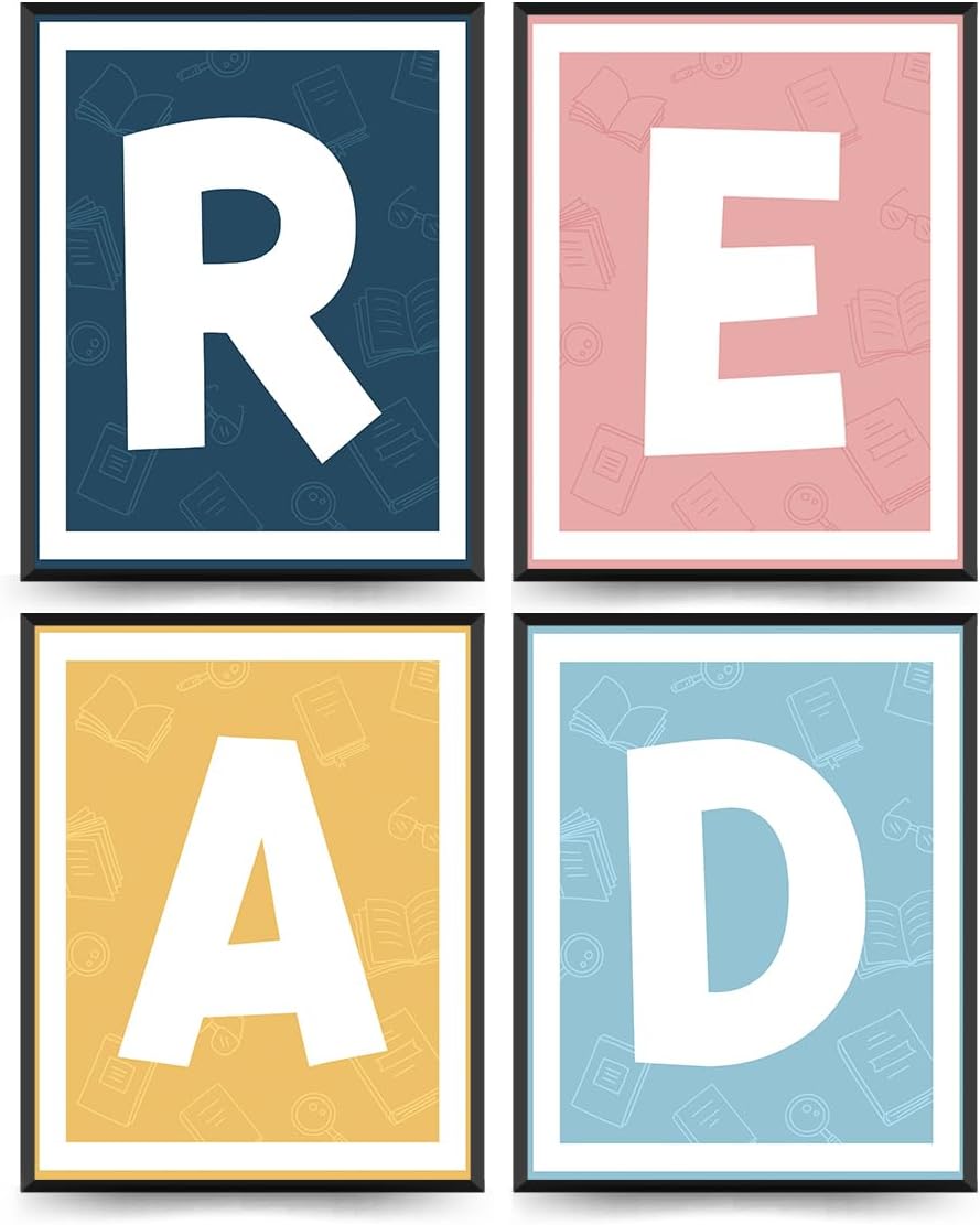 ETVISO Oho Classroom Decor Set of 4, Reading Nook Decor, Read Signs for Classroom, Wall Art Prints Decor for Library Reading Area, 8x10 (Unframed)