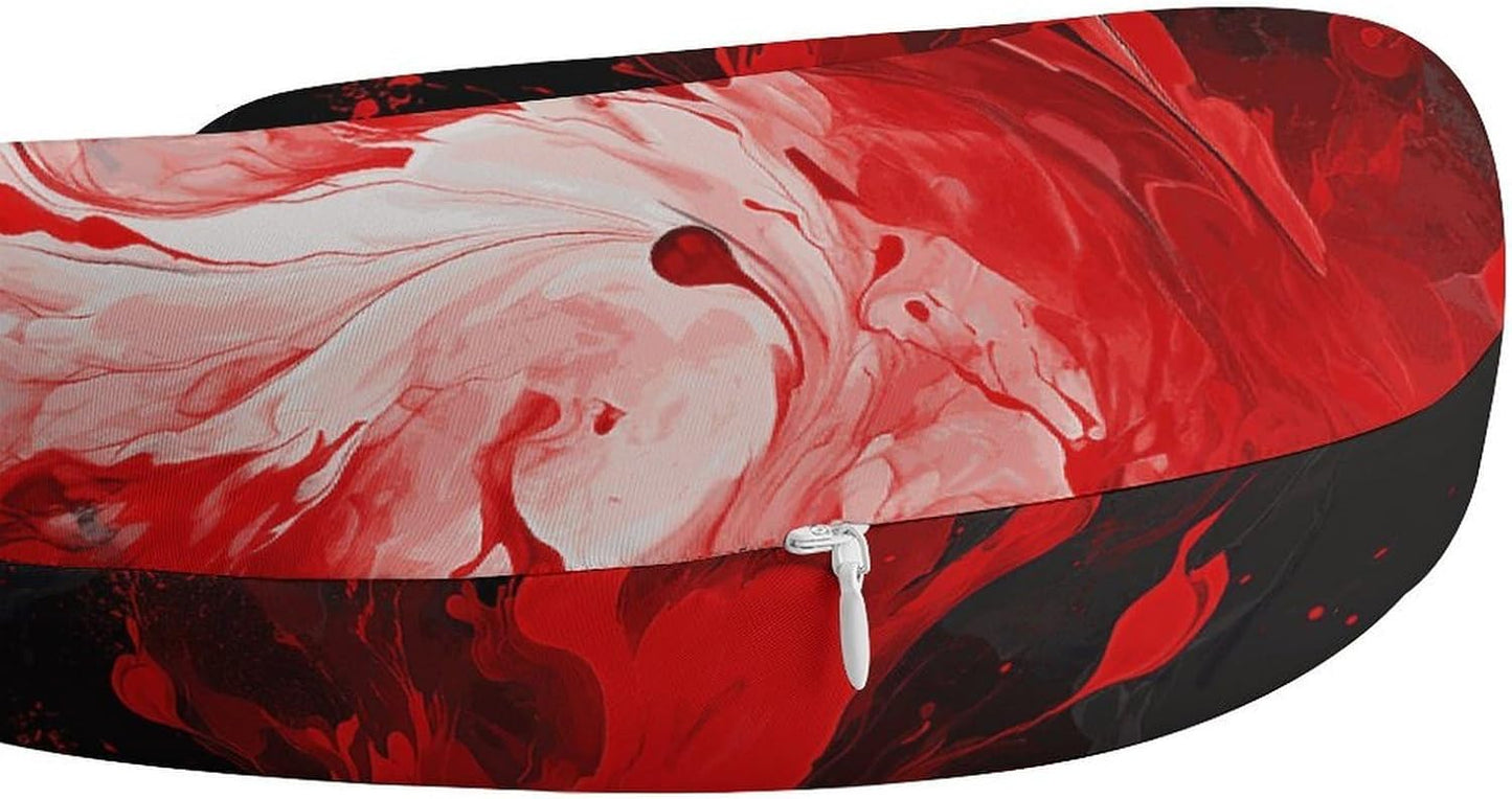Red Black White Abstract Neck Pillow Memory Foam U Shaped Pillows Portable Pillows for Shoulder Travel Head Support Pillow with Concealed Zipper for Airplane Car Home Office
