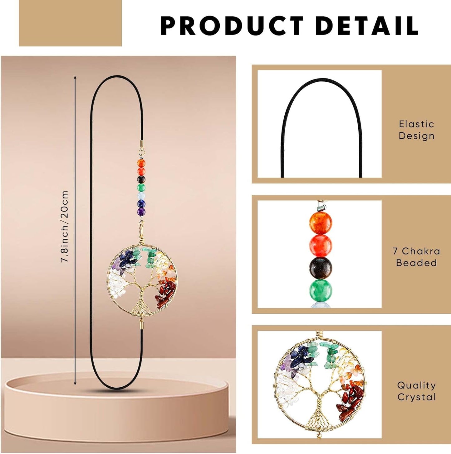 Sabary 4 Pieces Crystal Bookmarks for Book Lovers Tree Elastic Bookmark for Women Handmade Antique Beading 7 Chakra Crystals Tree Shape for Office Teacher Student Reading Birthday Gifts