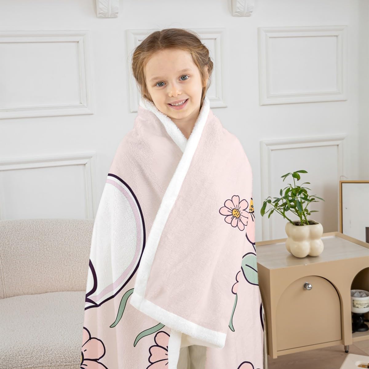 Erosebridal Kawaii Ghost Fleece Blanket Twin 60x80 Pink Spooky Ghost Reading Sherpa Blanket for Sofa Couch Halloween Flowers Fuzzy Plush Throw Soft Warm Exotic Goth Pattern