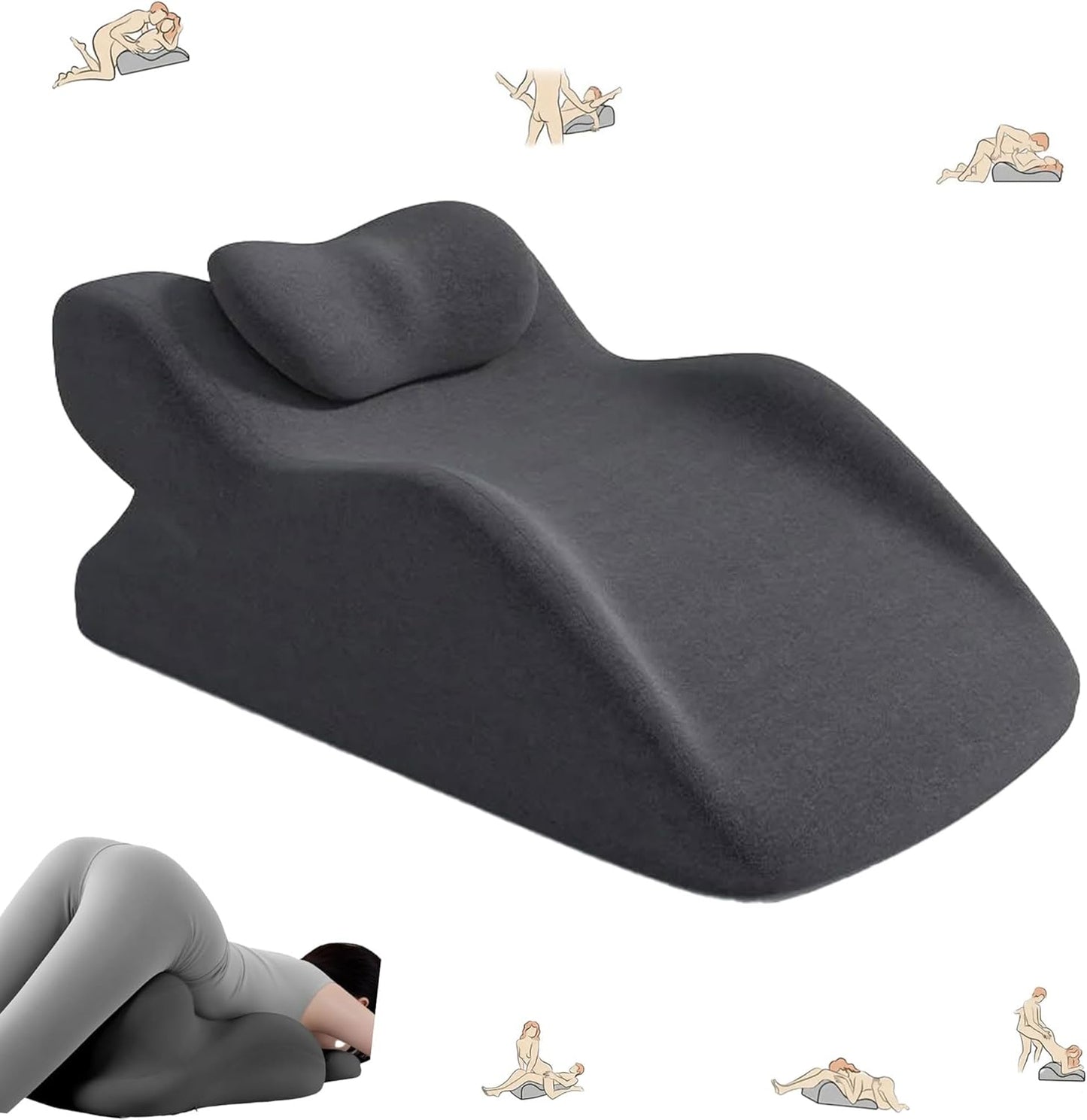 Extra-Large Intimate Pillow - 27° Perfect Angle Ergonomic Curve Support Pillow Deeply Supports Intimate Positions(ZT002Gray1)
