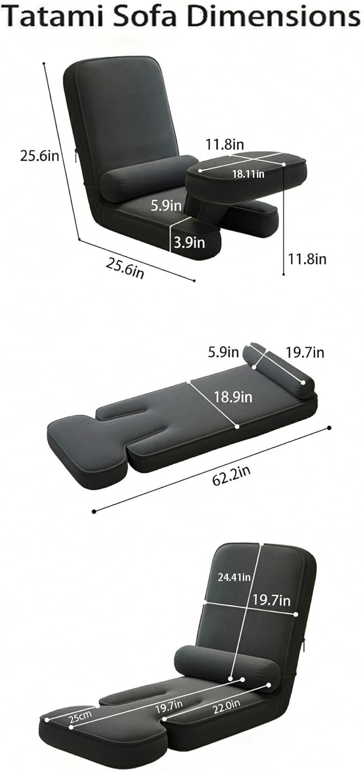 Ergonomic Small Sofa Chair, Tatami Bed, Adjustable backrest Chair, Lazy Sofa, Bedroom Computer Chair, Folding Lounge Chair (Coffee Brown)