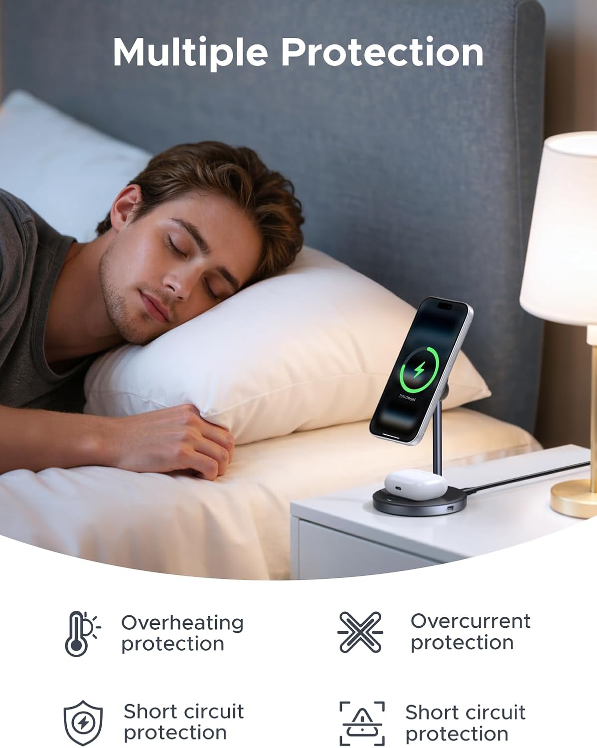 UGREEN Qi2 15W 2-in-1 Wireless Charging Stand, Fast Wireless Charger for iPhone 17 16 15 14 13 12 Series and AirPods, Dual Device Charging, MagSafe Charger Desk Charging Station for Home Office