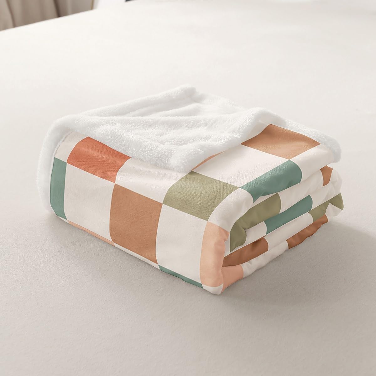 Feelyou Multicolored Checkered Retro Throw Blankets Kids Boys Girls Geometric Vintage Soft Cozy Fleece Blankets 50x60 Inches Ivory White Colorful Fleece Flannel Throws Modern Room Decor