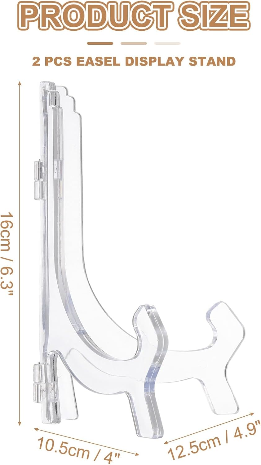 uxcell 2 Pcs 6" Acrylic Easel Display Stand, Folding Plate Display Stands Holder Clear Easel Plate Holder Picture Stands for Display Frames Decorative Picture Frame Magazine, Clear