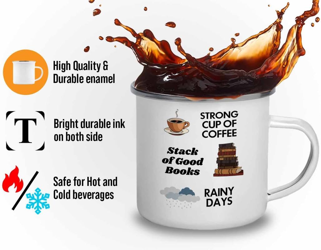 Reading Camper Mug 12oz - Coffee Book Rainy Days - Reader Gift Bookworm Owl Lover Cat Lover Book Lover Novelist Librarian Writer