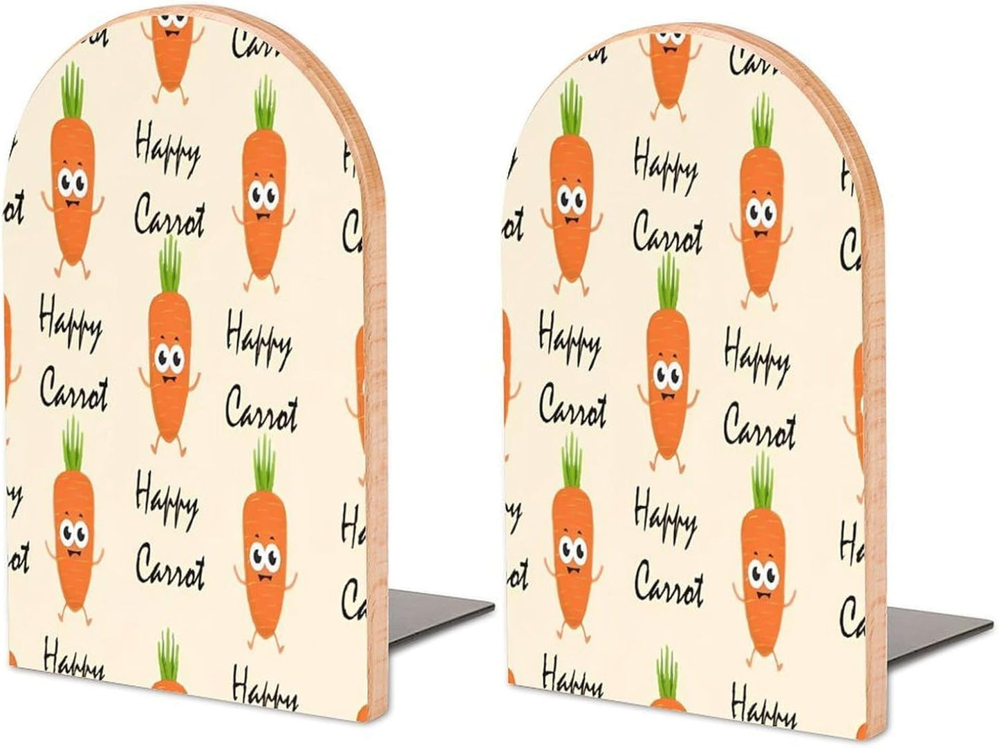 Happy Carrot Wooden Bookend Non-Slip Book Ends Heavy Duty Book Stopper with Metal Base Books Holderd Decorative Bookends Stands Firmly for Office Supplies
