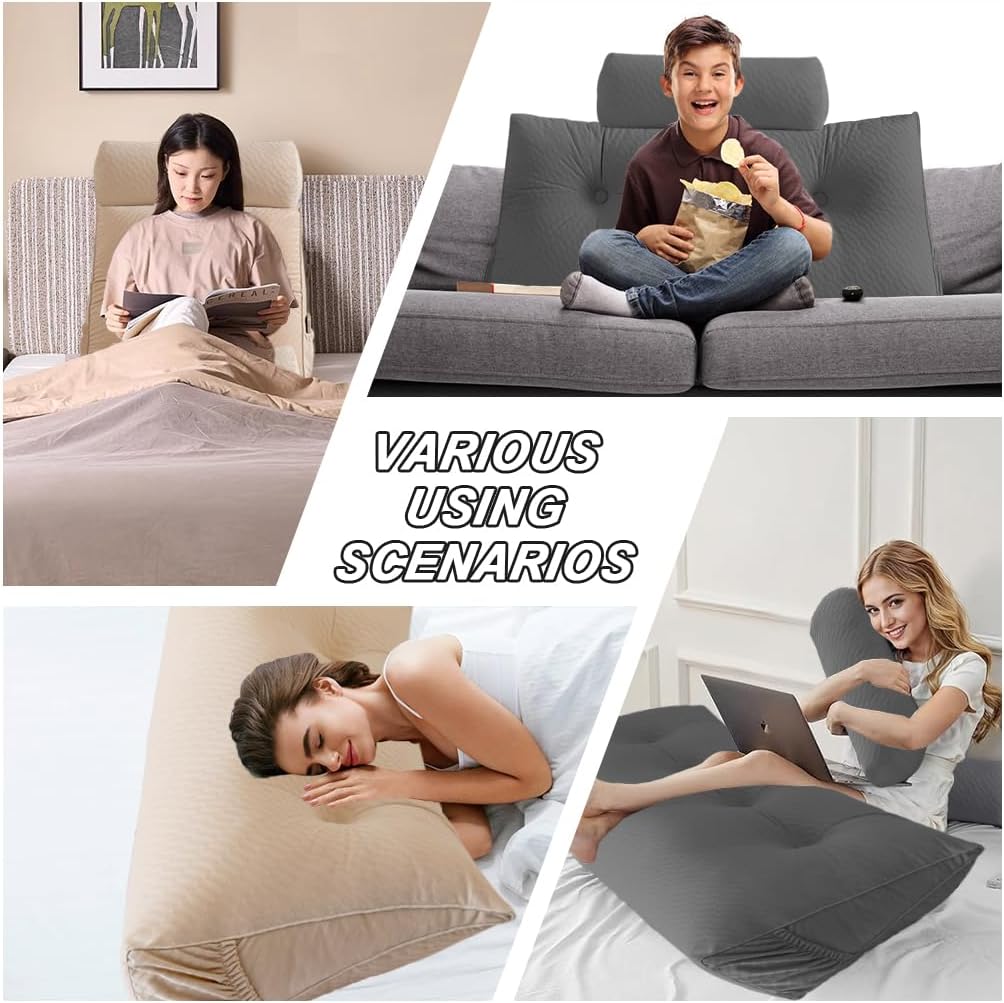 Velvet Triangular Wedge Pillow With Roll Pillows,Removable Cover Tiangular Headboard Pillow for Daybed,Backrest Positioning Support Pillow Cushion Resting Reading (Beige, Small(24 * 20 * 8in))