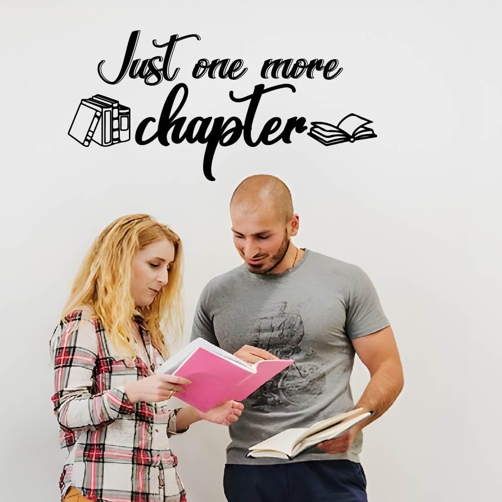 SUPERDANT Reading Wall Stickers Book Wall Decal Reading Inspirational Decals Stickers for Walls Just One More chaper Transfer Vinyl Quotes Art Decor for Classroom Nursery Library School 57x35CM