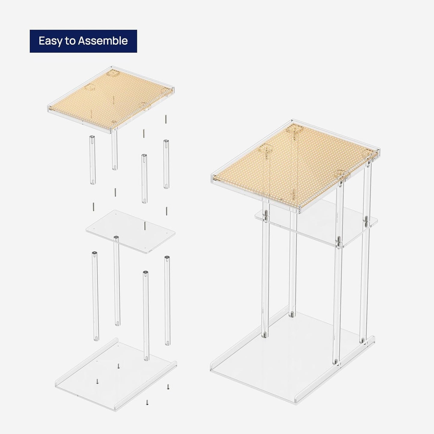 HMYHUM 3-Tier Acrylic Rattan Side Table for Small Spaces, Clear C Shaped End Table for Couch, Living Room, Bedroom, 15.5''L x 11.6''W x 25''H, Modern