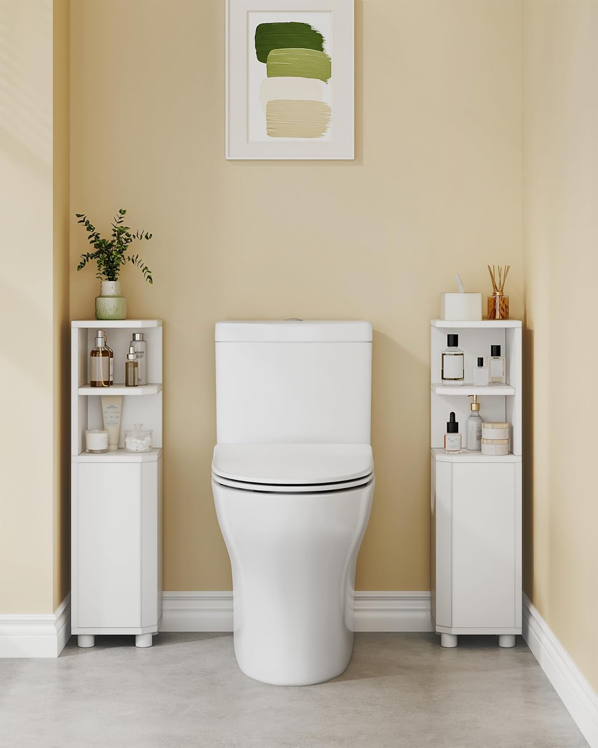 Corner Cabinet, Small Bathroom Corner Cabinet with Doors, Narrow Storage Cabinets with Adjustable Shelves, Bathroom Organizers and Storage for Small Space, White BC20003X