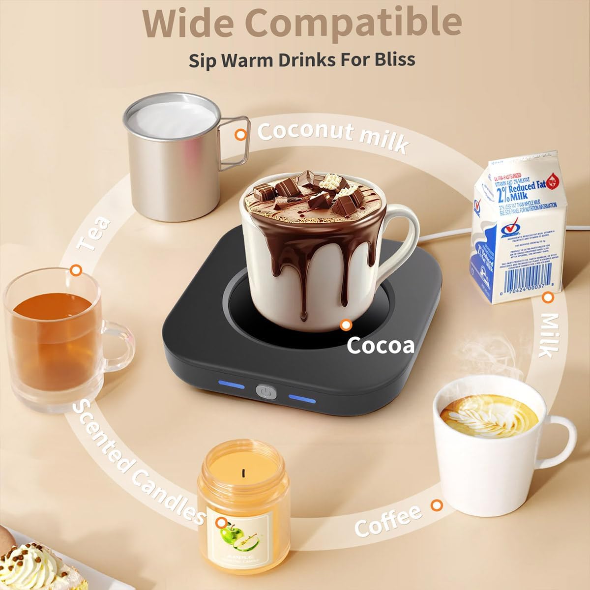 Electric Coffee Cup Warmer for Office Desk, 24W Mug Warmer Plate with Auto Switch Off, 3 Heat Settings Tea Warmer, Beverage Warmer Coffee Accessories Valentines Day Gifts