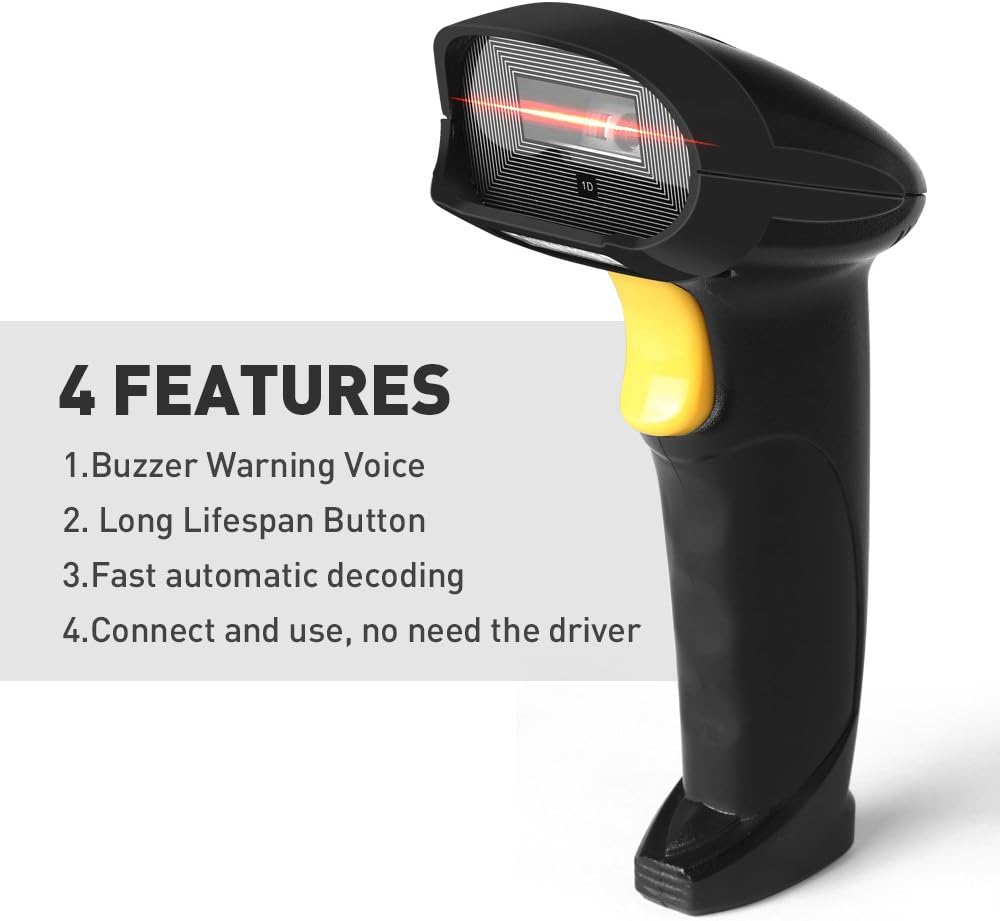 Handheld USB Barcode Scanner Wired 1D Bar Code Reader with USB Cable for Supermarket, Convenience Store, Warehouse (USB 1D)