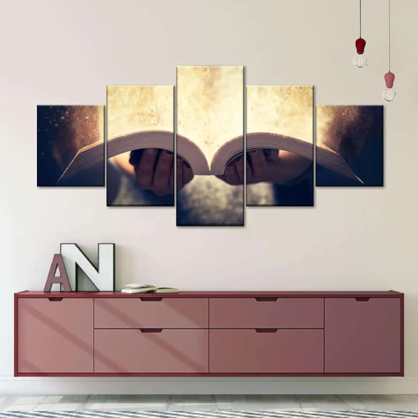 Framed Canvas Wall Art Paintings for Bedroom set of 5 about Reading the Holy Bible HD Posters for Room Aesthetic Home Decorations for Living Room and Gift