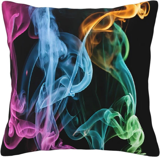 All-Season Square Pillow Covers 18"X18", Colorful Smoke, Decorative Throw Pillow Covers for Sofa Bed Couch, Hidden Zipper Cushion Cover, Square Lumbar & Accent Pillowcases for Home Decor