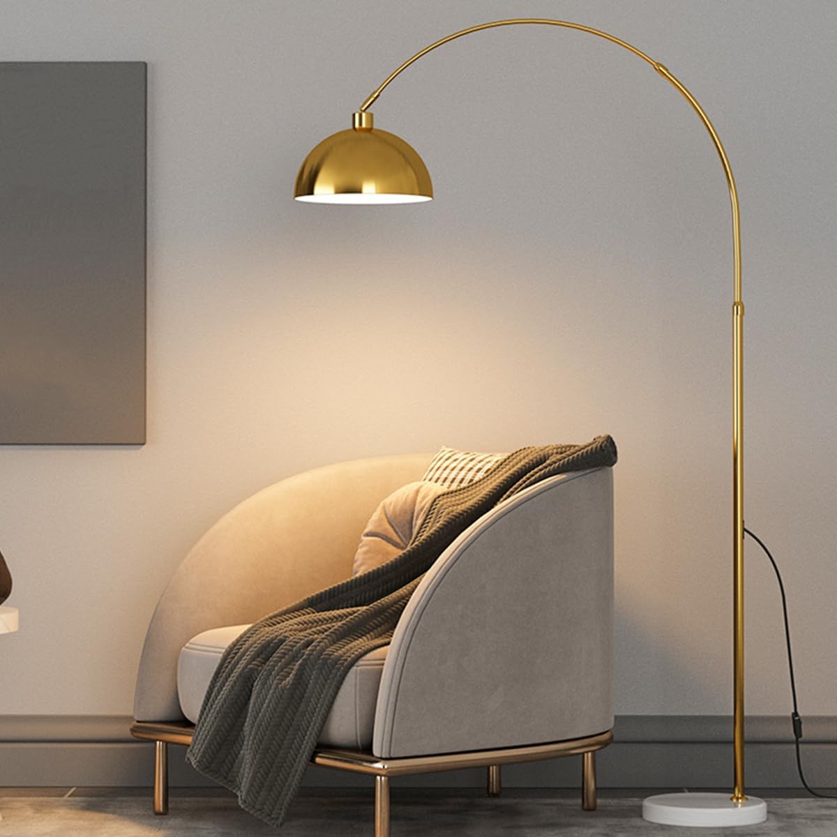 70.9" Arc Floor Lamps for Living Room Gold Floor Lamp Adjustable Height Standing Lamp with Metal Hanging Dome Shade Over Couch Arched Reading Light for Dining Room Classroom
