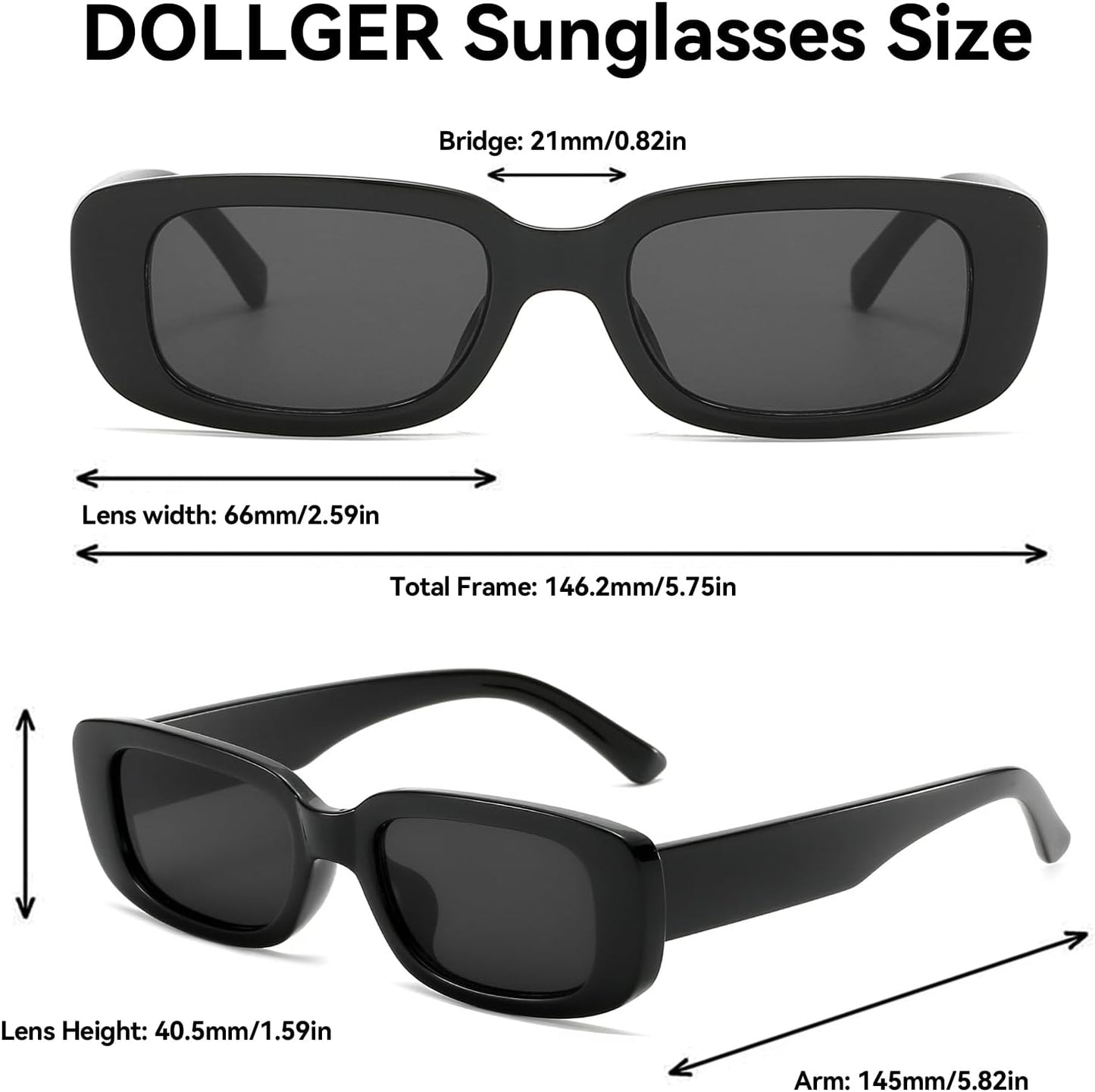 Dollger Rectangle Sunglasses for Women Men Trendy Retro Fashion Sunglasses UV 400 Protection Square Fram