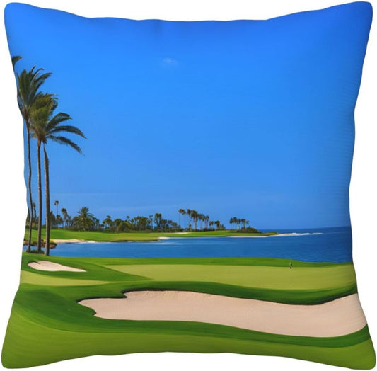 All-Season Square Pillow Covers 18"X18", Golf Course, Decorative Throw Pillow Covers for Sofa Bed Couch, Hidden Zipper Cushion Cover, Square Lumbar & Accent Pillowcases for Home Decor