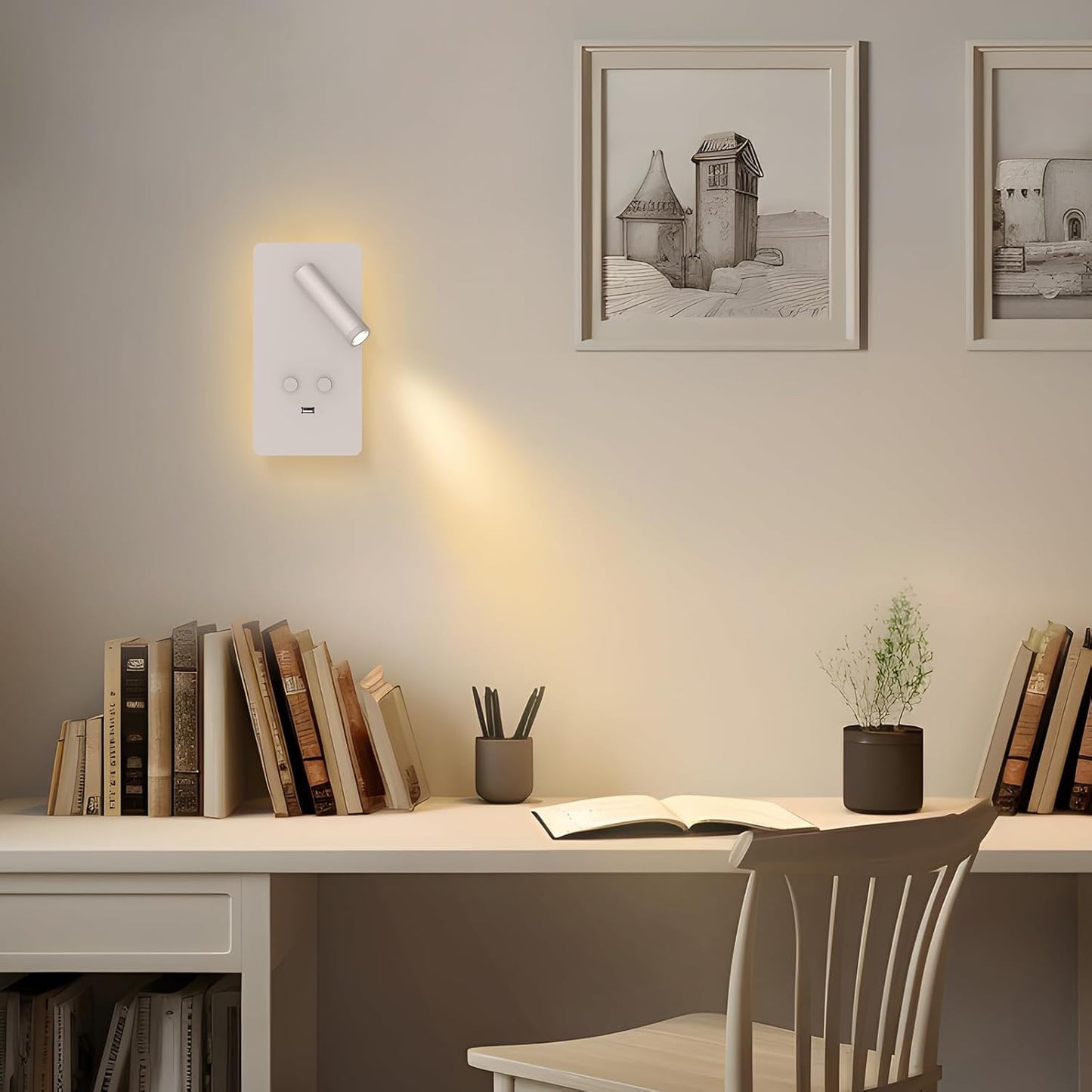 M04 Dimmable Wall Mounted Sconces Reading Light Bedside Lamp with USB Port Headboard Plug in Hardwire Wall Lamps Sconces Adjustable Headboard 0.9-3.7 Spotlight + 1.2-6W Backlight