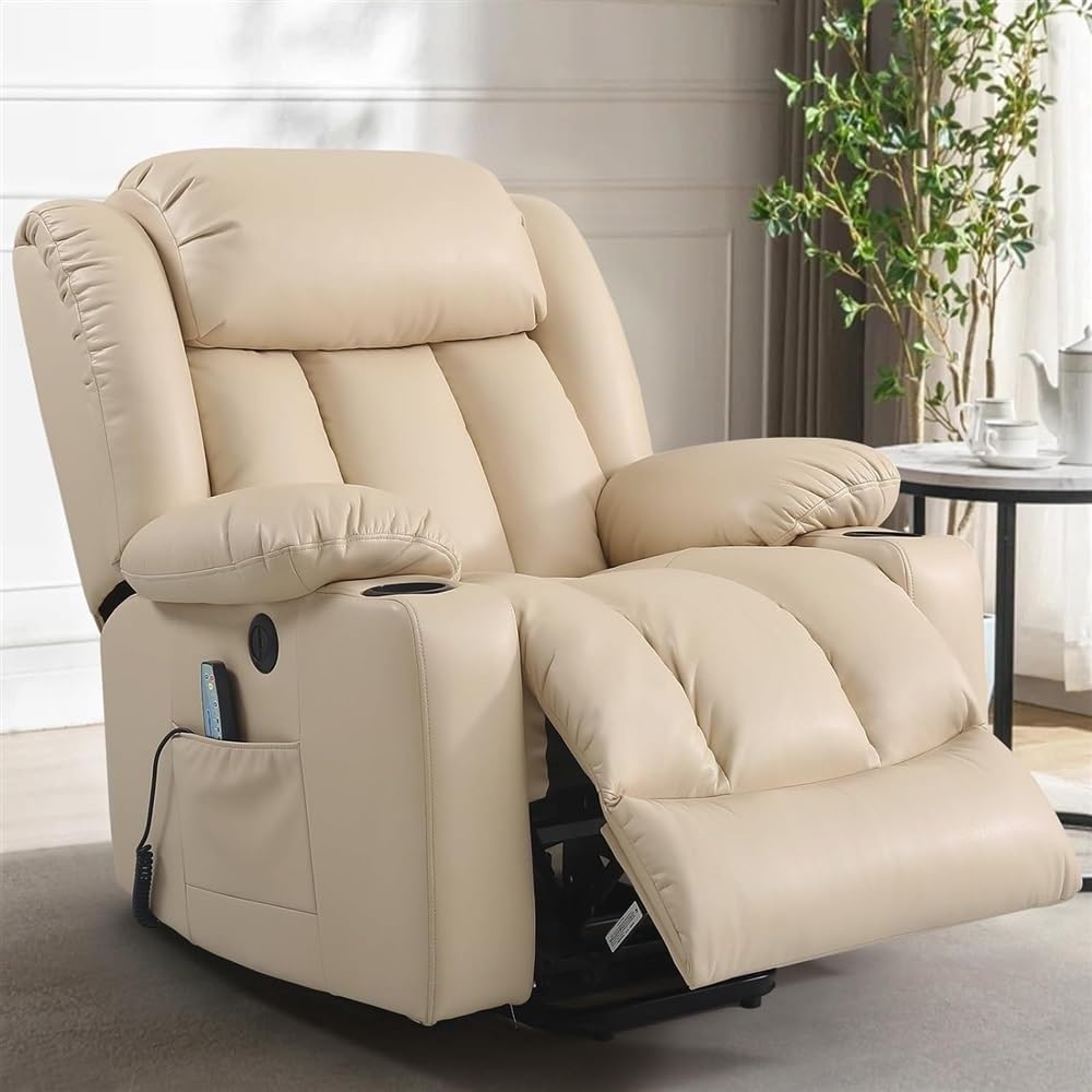 Power Lift Recliner Chair for Elderly, Electric Recliner with Massage and Heat, Infinite Position Adjustable Lift Chair, USB Charging Port, Side Pocket, Living Room Recliner Sofa