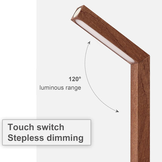 Wooden Desk Light ，Dimmable Desk Lamp for Home Office with USB Wireless Charging Port ，Touch Control RotatableDesk Adjustable Night Light(Sapele Wood)