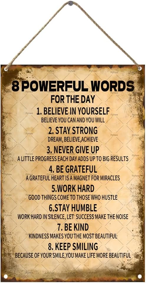 8 Powerful Words For The Day Wall Decor Wooden Block Sign Inspirational Signs Quotes Wooden Hanging Sign Rustic Wall Art Home Office Living Room Decor 8 x 12 Inches