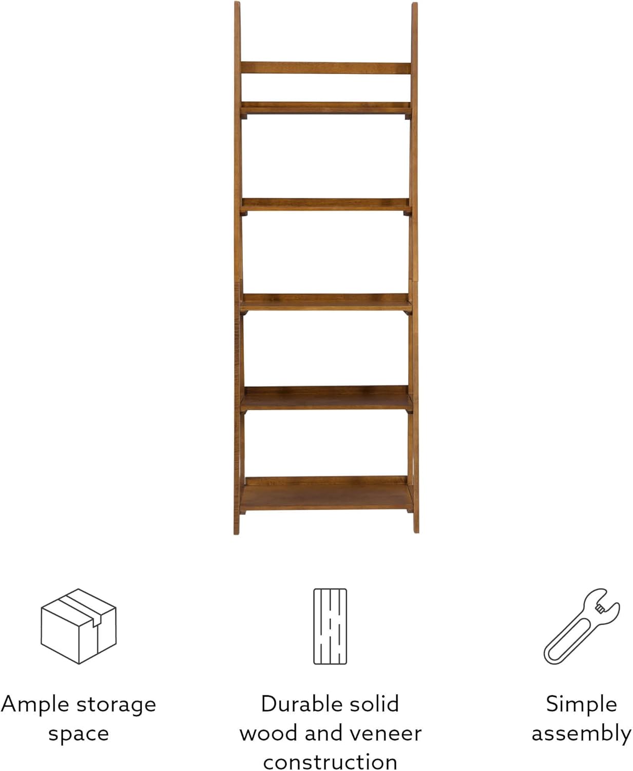Linon Melissa Walnut Mid-Century 5 Shelf Bookcase