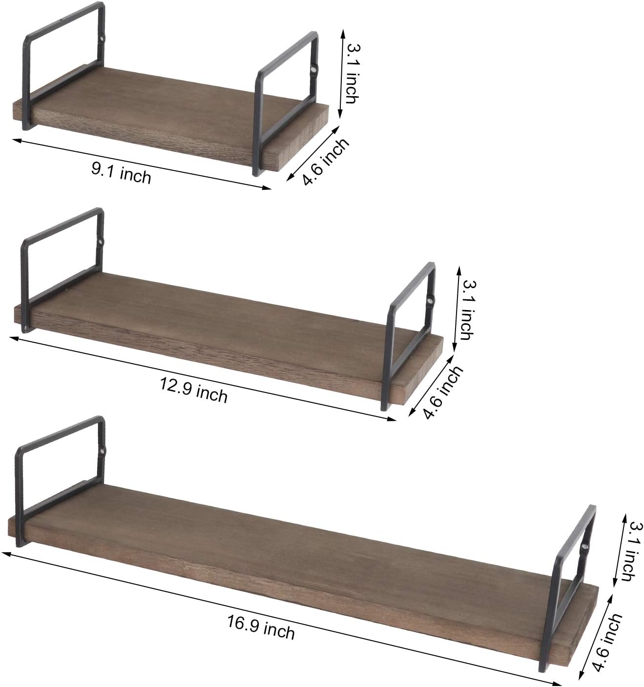 Floating Shelves Wall Mounted Set of 3, Rustic Wood Wall Storage Shelves for Bedroom,Living Room,Bathroom, Kitchen Walnut