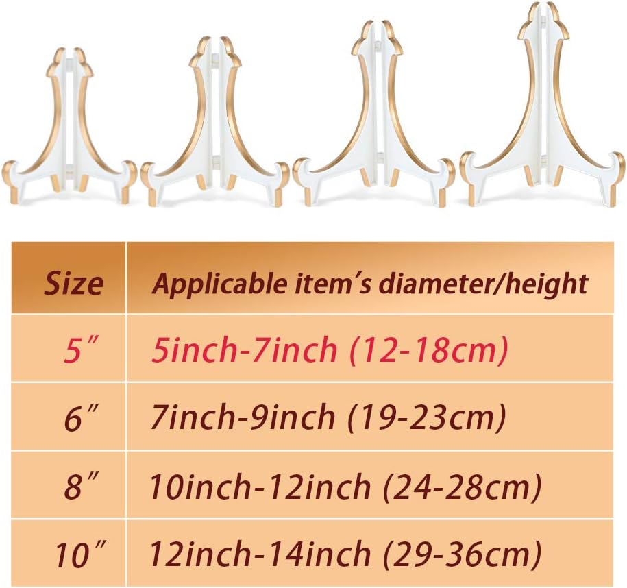 Artliving 2 Pack 5inch White Gold Thicken Acrylic Easels Display Stand Plate Stand Holder display Pictures Frame ,Decorative Plates, and Artworks