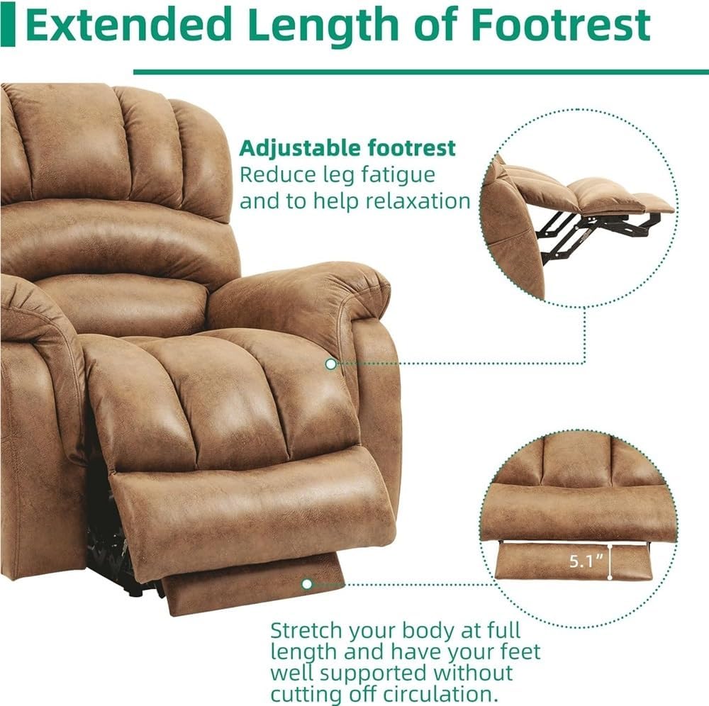 Overstuffed Power Lift Recliner Chair for Tall Elderly, Electric Lift Sofa with Extended Footrest, Heat and Massage, 2 Remotes, USB Ports & Side Pockets