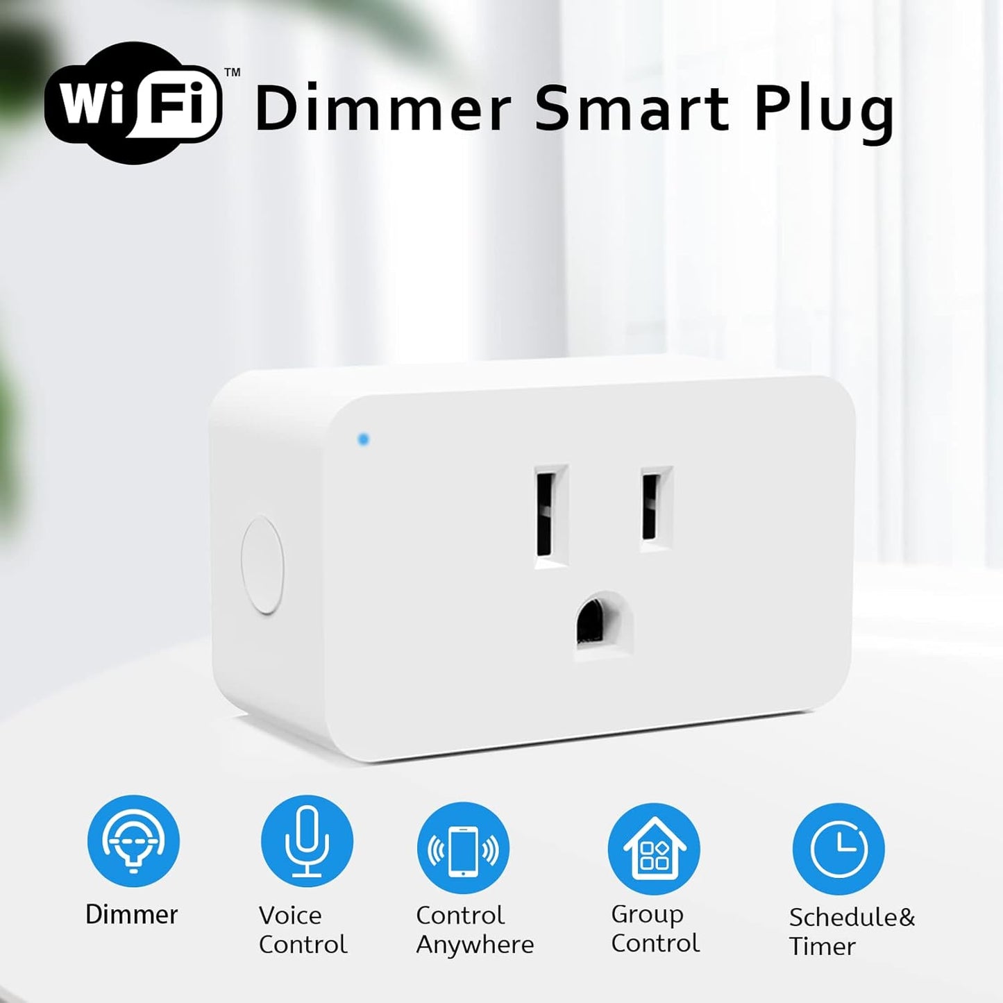 New One Smart Dimmer Plug, 2.4G Wi-Fi Dimmable Smart Plug, 2-Way Switch, Voice Control, White