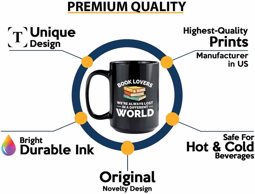 Book Lover Coffee Mug 15oz Black - Always lost in - Gift For Poets Bookish People Bibliophile Librarian Book Club Reader