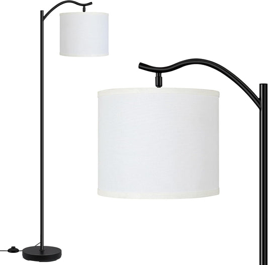 BoostArea Modern LED Arched Floor Lamp with Natural Linen Shade, 3 Brightness Levels, E26 Socket, Footswitch, 63-inch Tall, White