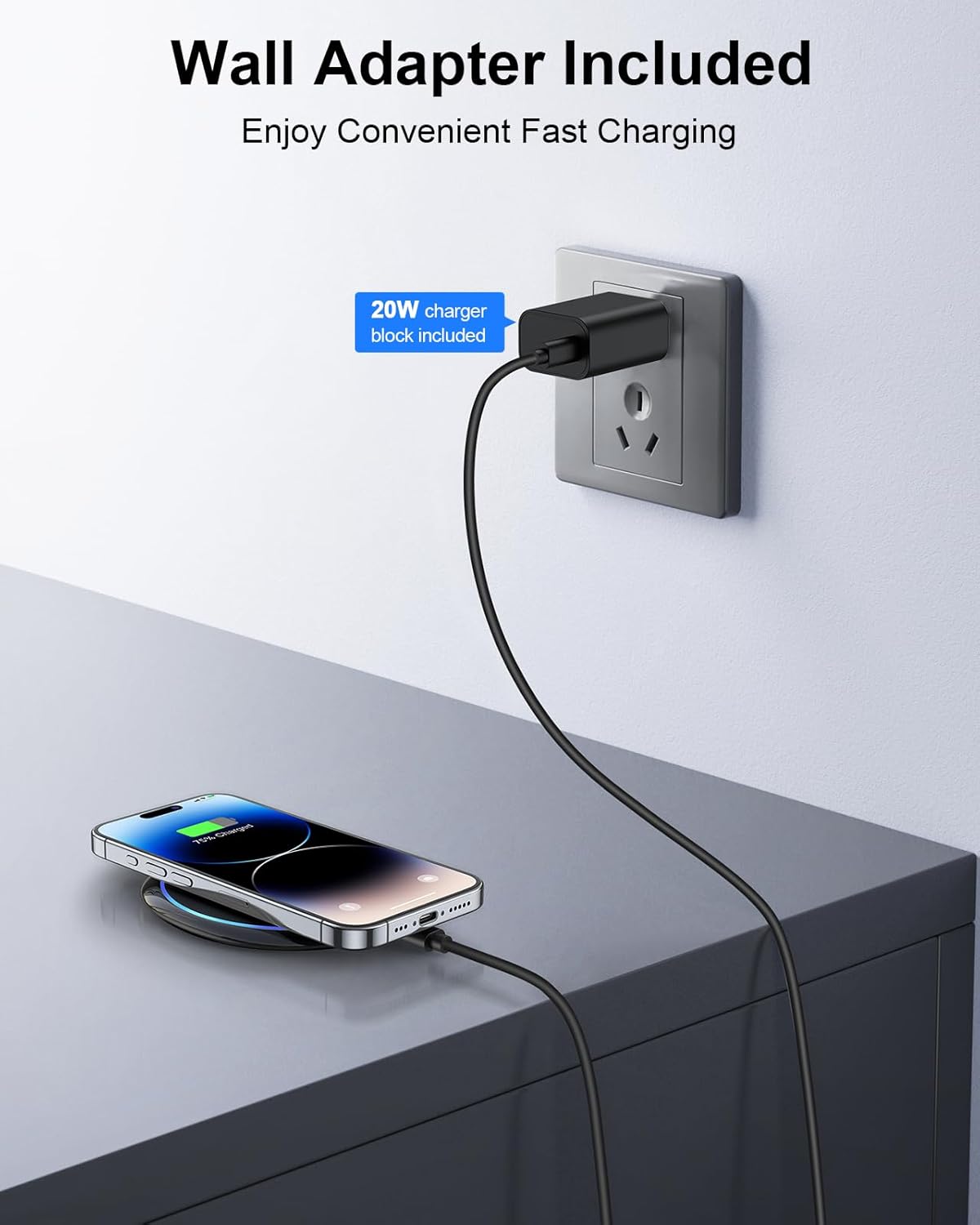 NANAMI Fast Wireless Charger, 7.5W Charging Pad with 20W PD3.0 Adapter USB Charger for iPhone 17/17 Air/17 Pro/17 Pro Max/16/15/14/13/12/Airpods 2, 10W for Samsung S26 S25 S24 S23 S22/Note 20
