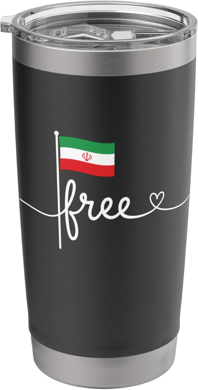 Free Iran Flag Cat Heart Script Women's Persian Pride Stainless Steel Insulated Tumbler
