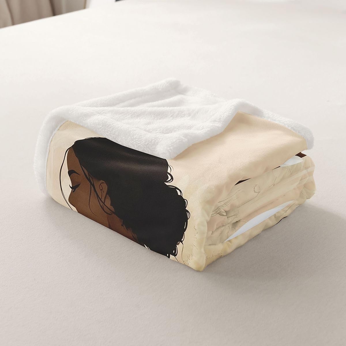 Feelyou Black Woman Throw Blanket African American Soft Fleece Sherpa Cozy Fuzzy Plush Warm Sunflower Fuzzy Plush Throw Throw 50"x60" for Bed Couch Living Room