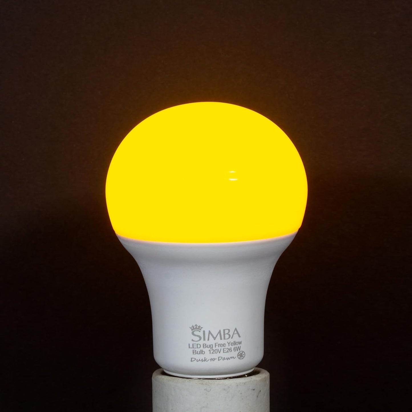 Simba Lighting Bug Non-Attracting Yellow LED Bulb 6W 40W Equivalent, Great for Outdoor Porch Light, Night Light, Dusk-to-Dawn Smart Sensor Auto On/Off, Amber Warm Light, A19 E26 Medium Base, Pack of 2