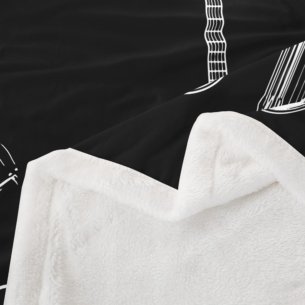 Feelyou Guitar Fleece Throw Blanket for Sofa Couch Drum Kit Piano Music Themed Sherpa Blanket Black White Musical Pattern Warm Plush Blanket Room Decor Instruments Print Fuzzy Blanket Throw 50"x60"