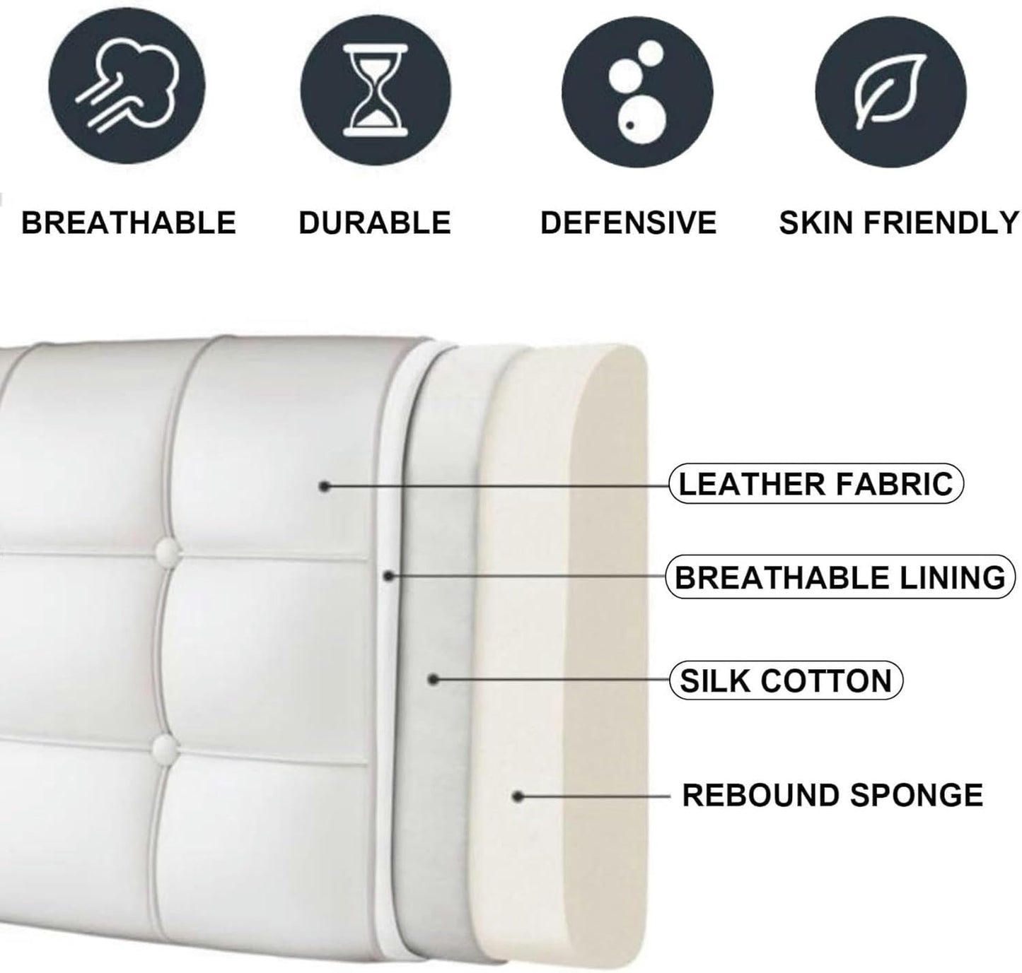Leather Headboard Pillow,Solid Color Rectangle Headboard Reading Pillow,Headboard Upholstered Bed Backrest Large Bolster Wedge Pillowboard Headboard