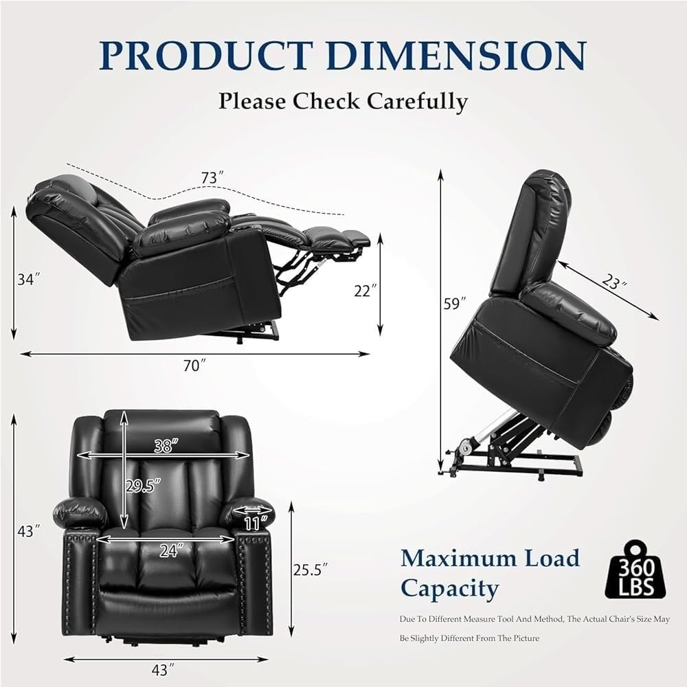 Infinite Position Power Lift Recliner Chair for Elderly with Heat and Massage Electric Stand Up Sofa Thickened Ergonomic Padded Lounge for Back Waist Knee Relief Dual Side Pockets