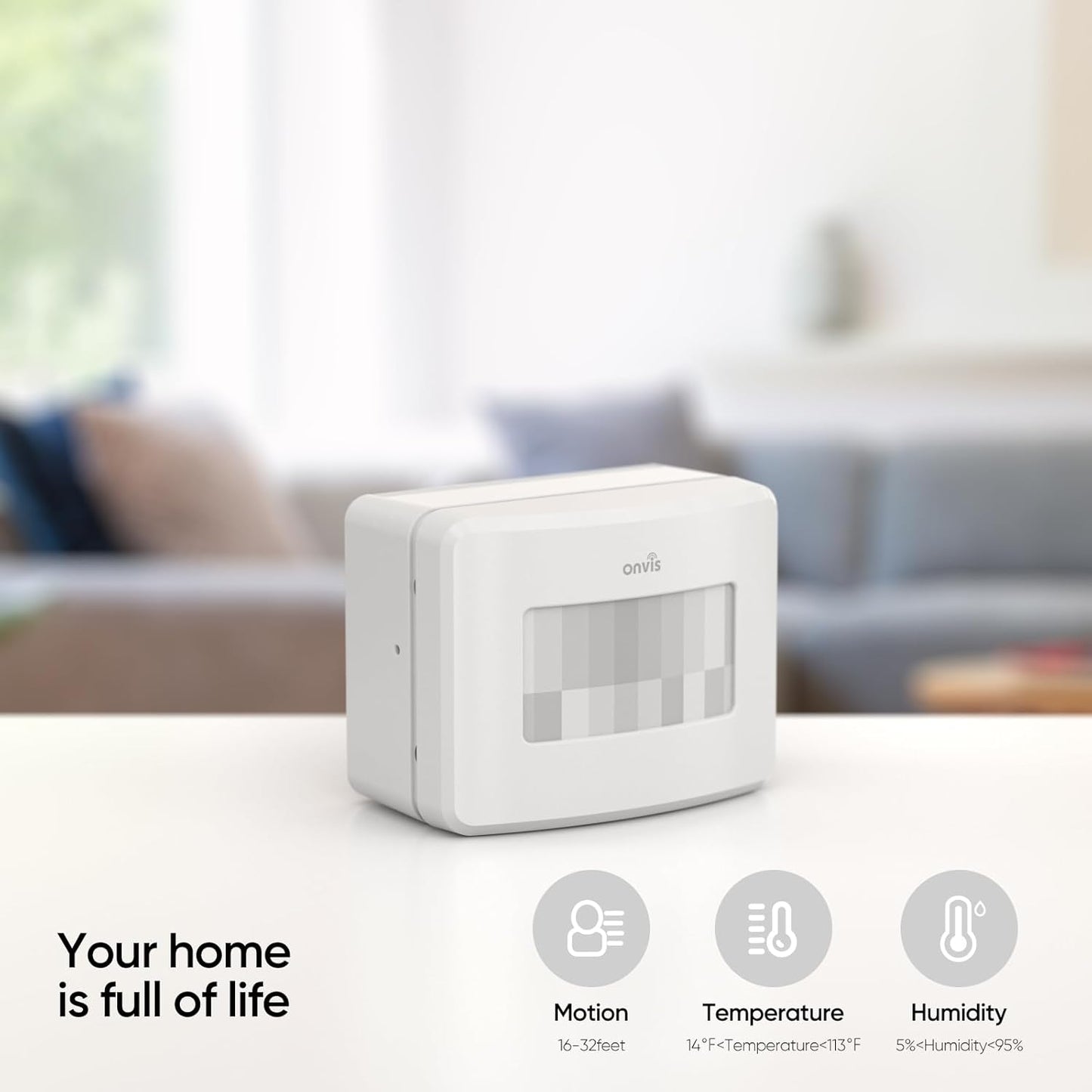Onvis Smart Motion Sensor, Wireless Hygrometer, Thermometer, Works with Apple HomeKit, Smart Home Automation, PIR Motion Detector-Thread ((iOS 17.4 and Above is Required)