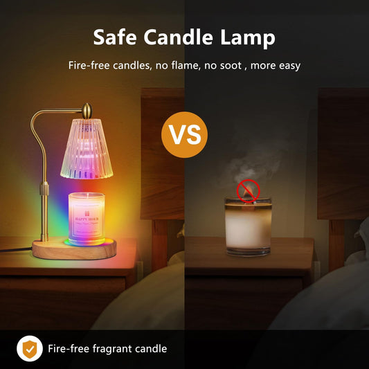 Dimmable Candle Warmer Lamp with RGB Mode & Timer, Electric Melting Lamps for Jar Candles, Wax Melt Warmers for Home Bedroom Decor (8 Colors LED Changing)