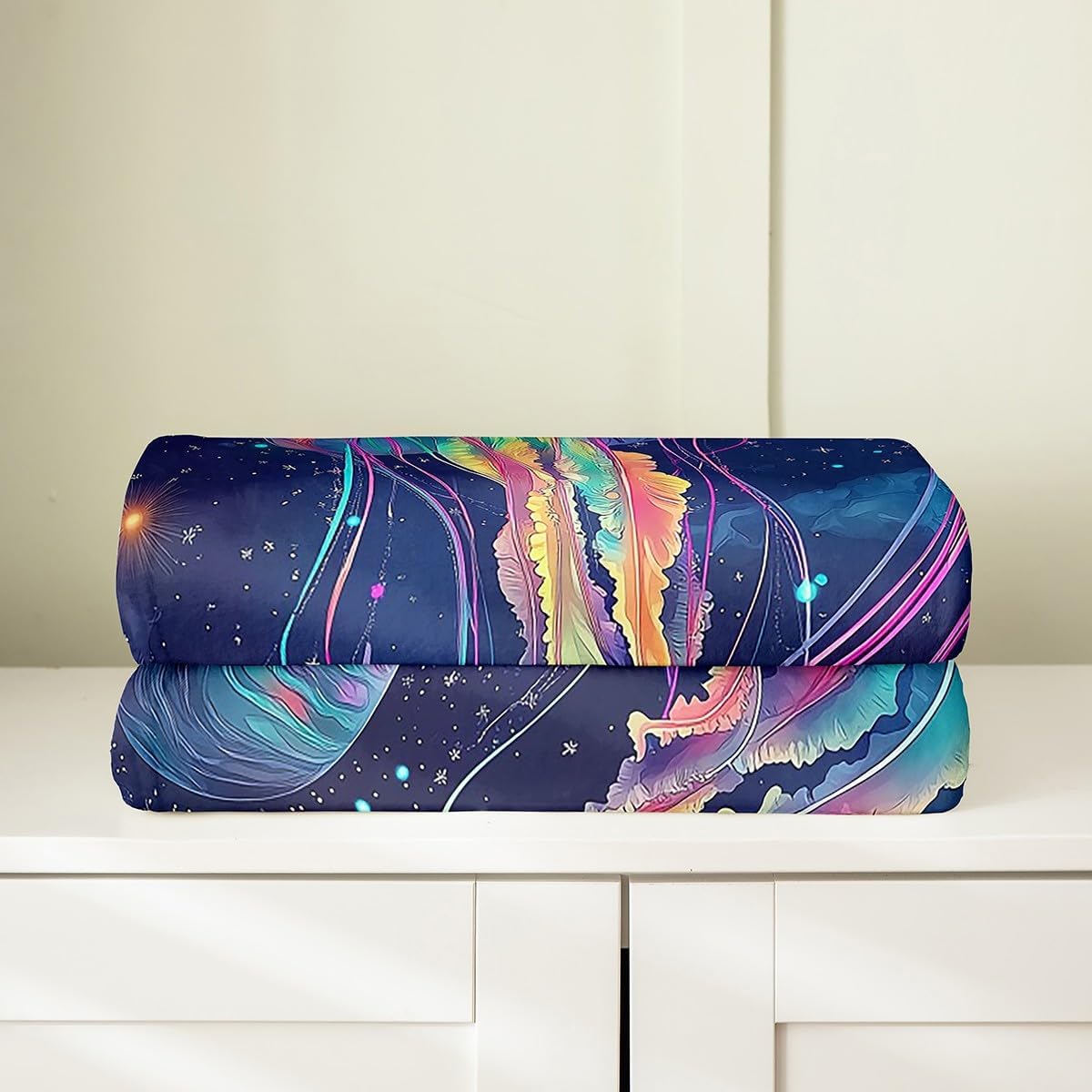 Erosebridal Jellyfish Throw Blanket Throw 50x60 Cute Cartoon Jellyfish Blanket Blue Galaxy Starry Sky Print Fleece Blanket for Boys Girls Kids Sea Animal Fuzzy Blanket Ocean Themed Bed Blanket