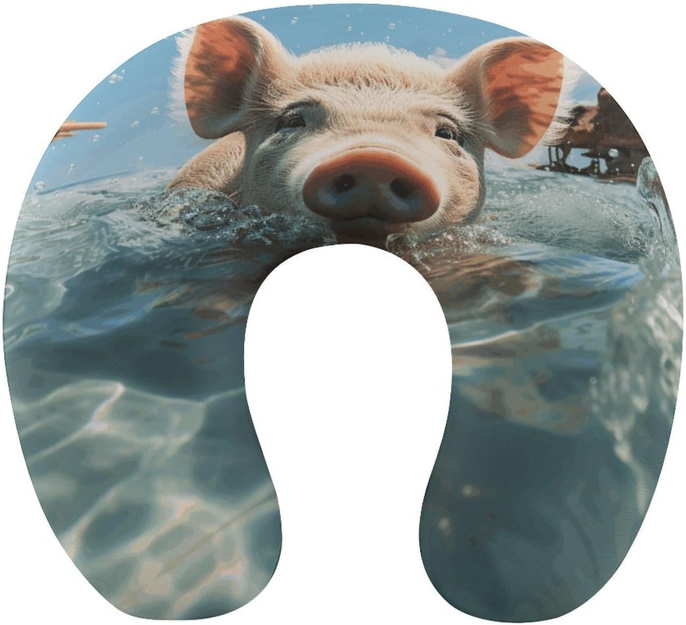 Pig Swim Bathe Neck Pillow Memory Foam U Shaped Pillows Portable Pillows for Shoulder Travel Head Support Pillow with Concealed Zipper for Airplane Car Home Office