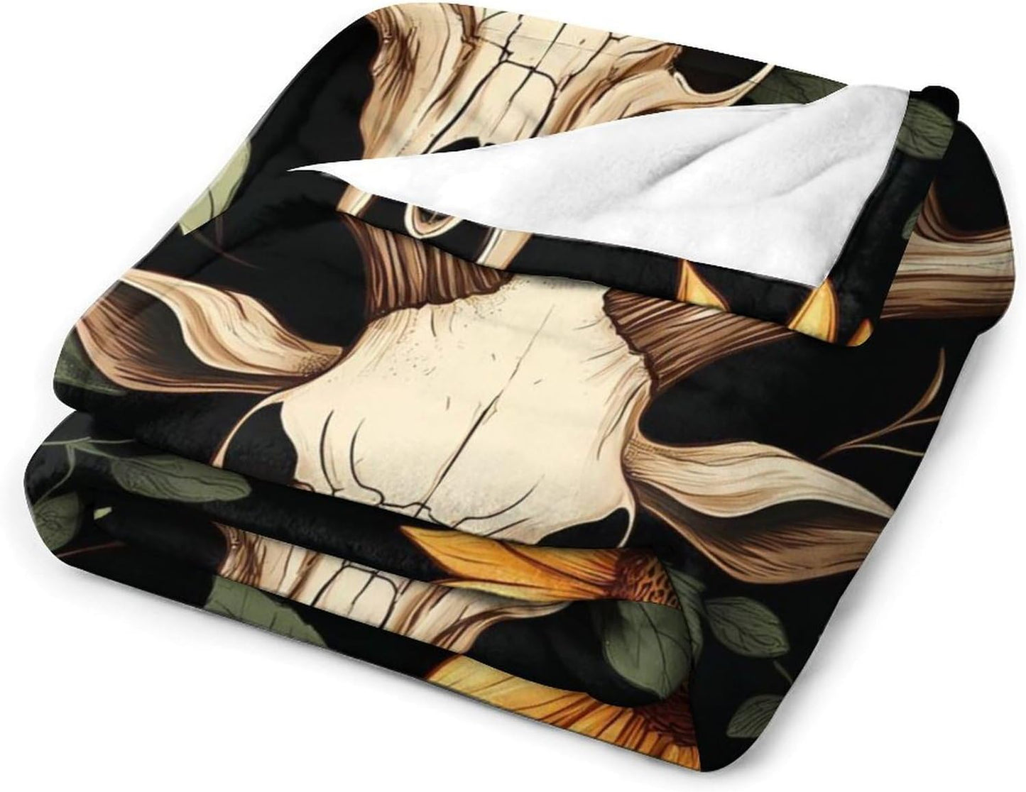 Deer Skull Sunflower Throw Blanket for Couch Bed Plush Cozy Fuzzy Flannel Blanket for All Season 70"x80"
