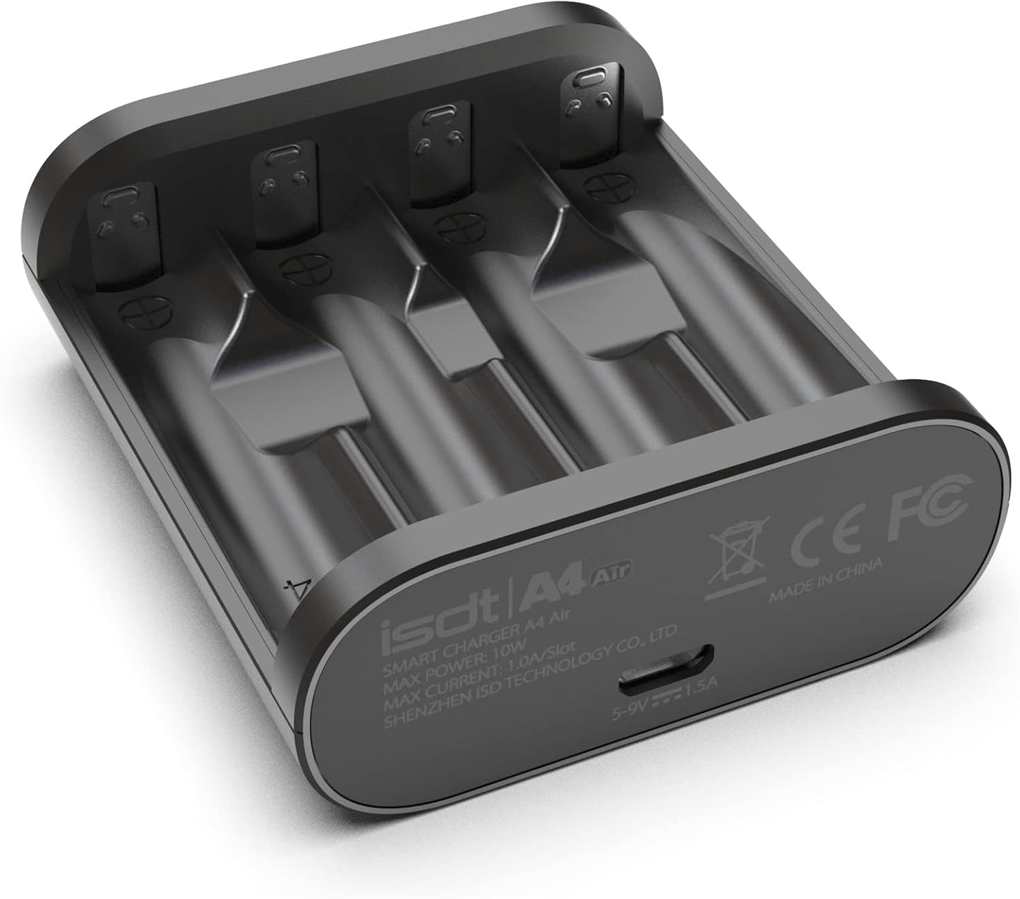 ISDT A4 Air Smart Battery Charger AA AAA 4 Bay Portable Charger with USB C Port Fast Charging for NiMH NiCd Lithium Rechargeable Batteries with Bluetooth APP Connection (Black)