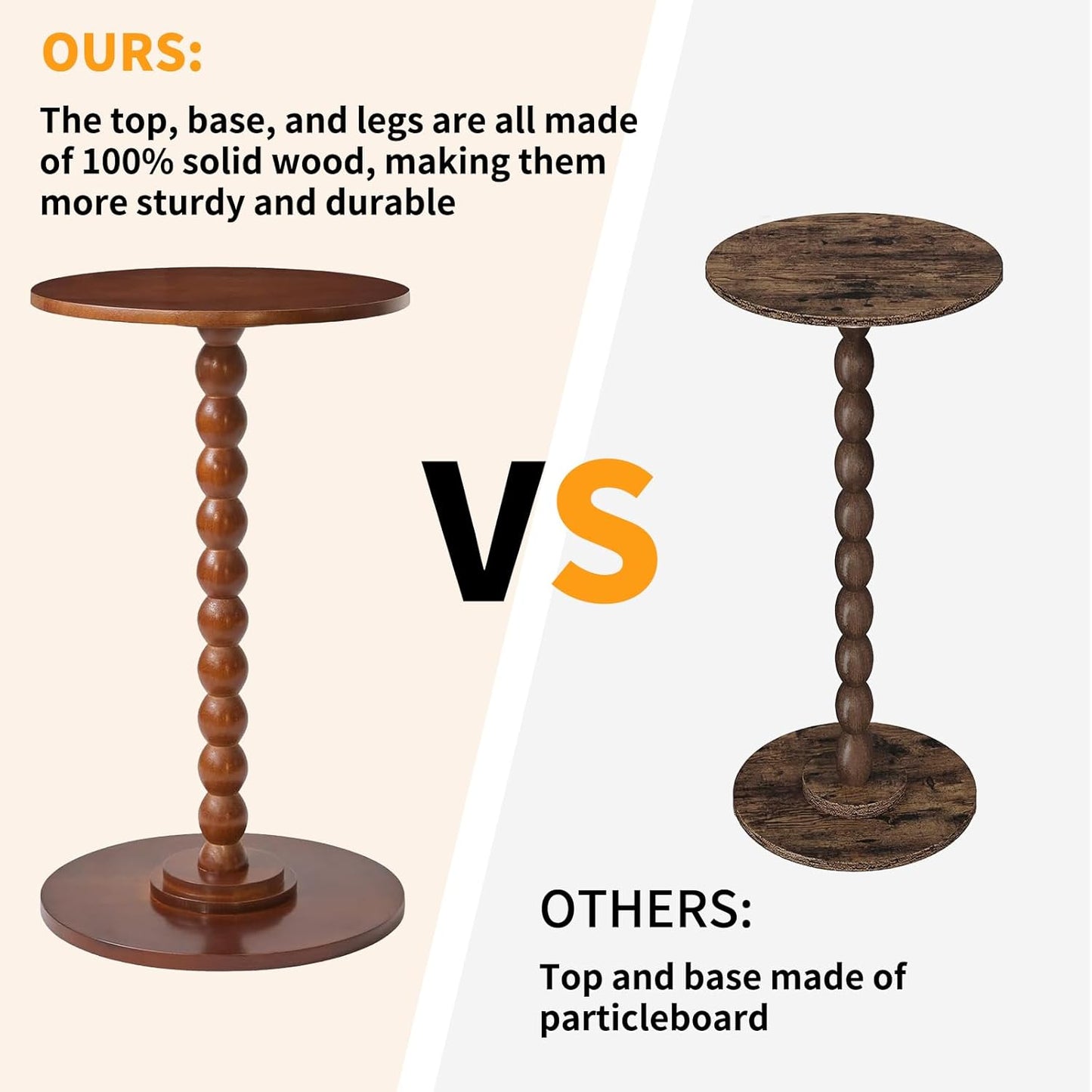 Round Side Table, Solid Wood End Table, Small Drink Table Sofa End Table, Bedroom Small Corner Table, Sturdy Weight-Bearing Design Brown YD-RST001H