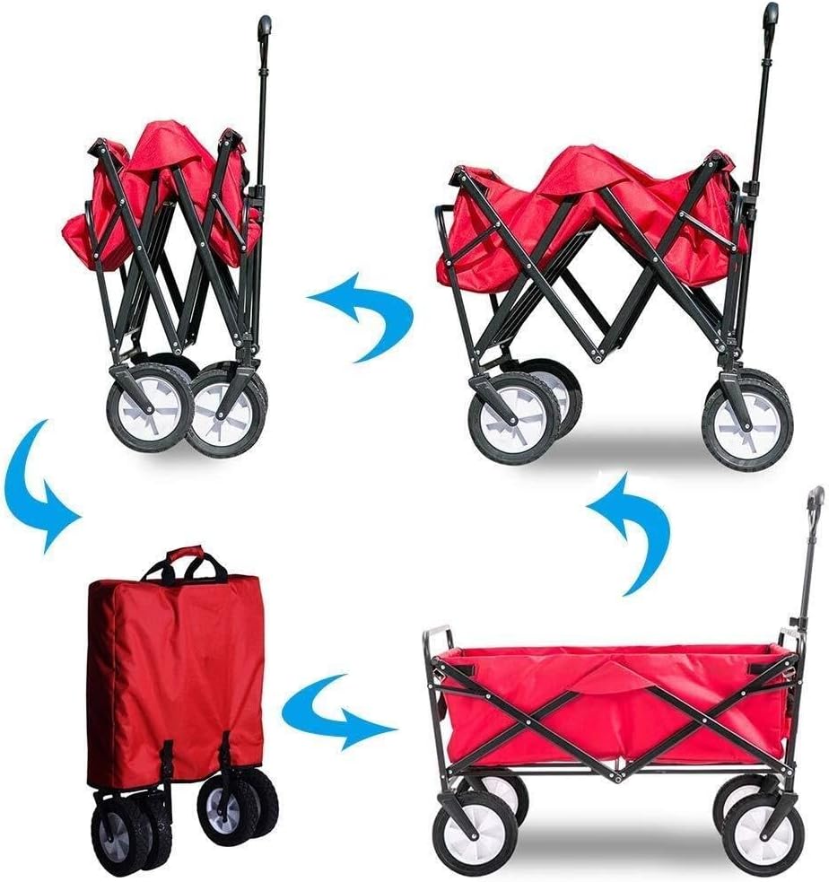Folding Camping Wagon with Adjustable Handle, 360° Rotating Wheels, Sturdy Steel Frame, 80kg Load Capacity