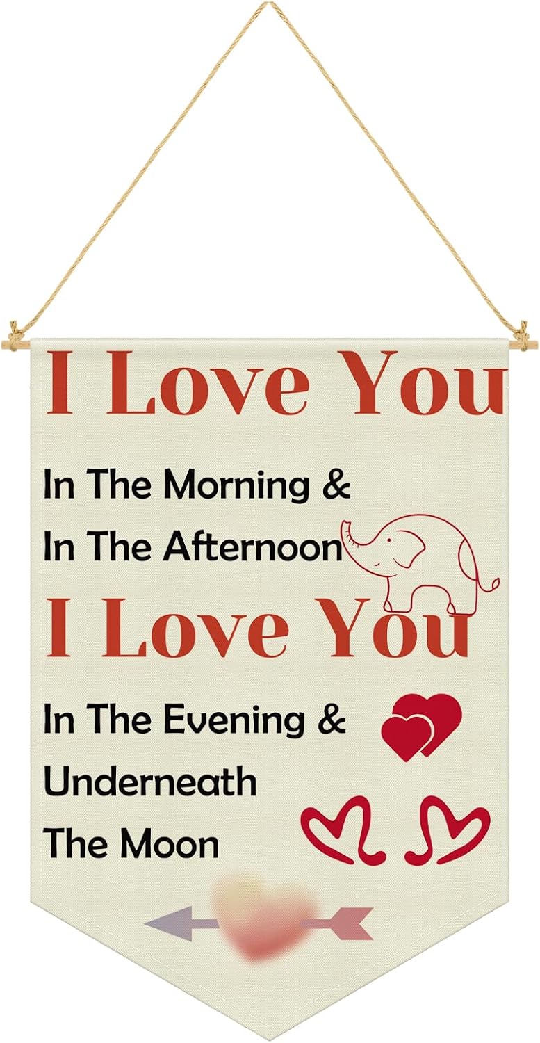 Nursery Kids Room Bedroom Wall Art Decor Hanging Pennant Flag Banner Elephant Nursery Decoration for Girls Boy Baby Kids Room Playroom Front Door Home I Love You in the Morning Wall Decor